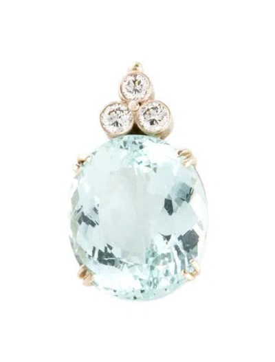 Pre-owned Pendant 18k 10.80ctw Aquamarine & Diamond , 1" In Multi