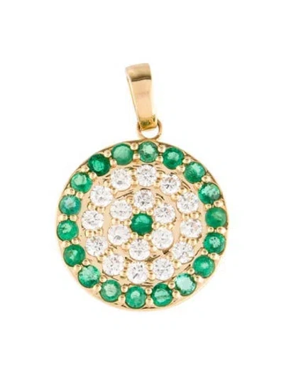 Pre-owned Pendant 18k 1.08ctw Lab-grown Diamond & Emerald Round  In Multi