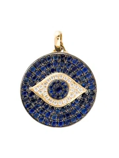 Pre-owned Pendant 18k 1.09ctw Sapphire & Diamond Evil Eye , 1" In Multi