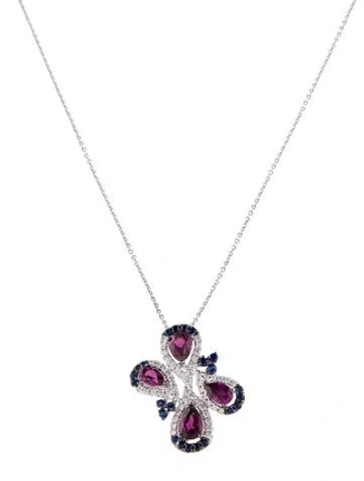 Pre-owned Pendant 18k 1.31ctw Rhodolite, Sapphire & Diamond  Necklace, 18" In Multi