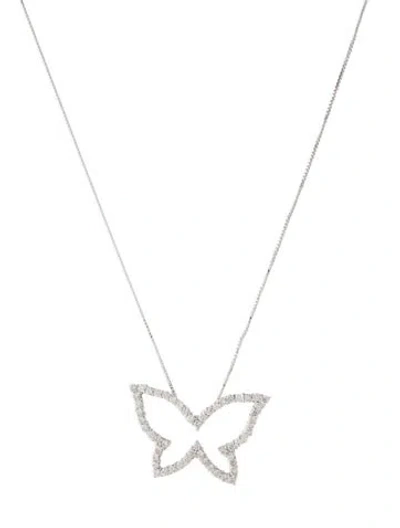 Pre-owned Pendant 18k 1.35ctw Diamond Open Butterfly  Necklace, 18" In Multi