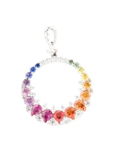 Pre-owned Pendant 18k 1.51ctw Sapphire & Diamond Rainbow Circle  In Multi