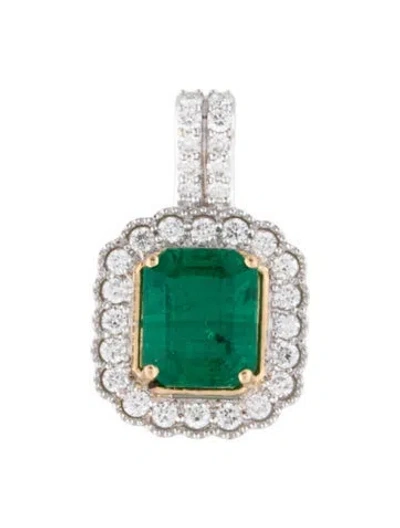 Pre-owned Pendant 18k 1.69ct Emerald & Diamond  In Multi