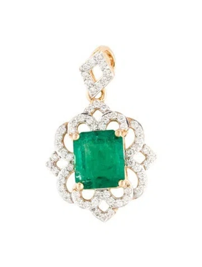 Pre-owned Pendant 18k 1.75ct Emerald & Diamond  In Multi