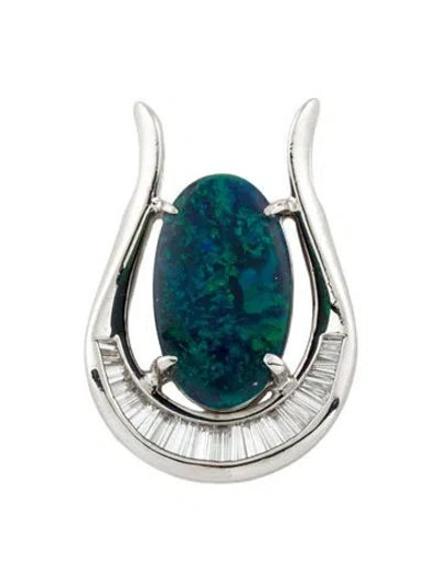 Pre-owned Pendant 18k 1.91ct Opal & Diamond  In Multi