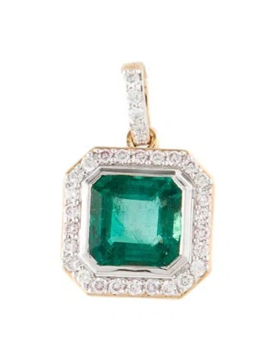 Pre-owned Pendant 18k 1.92ct Emerald & Diamond  In Multi