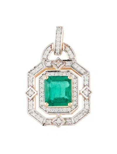 Pre-owned Pendant 18k 2.05ct Emerald & Diamond  In Multi