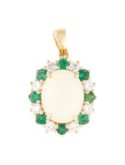 Pre-owned Pendant 18k 2.40ct Opal, Emerald & Diamond  In Multi