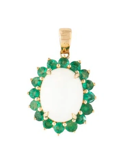 Pre-owned Pendant 18k 2.45ct Opal & Emerald  In Multi