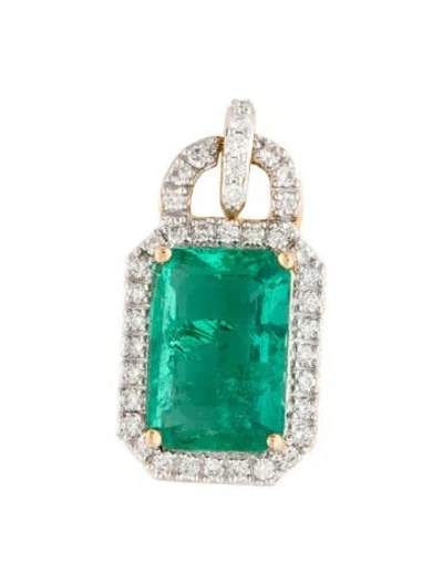 Pre-owned Pendant 18k 2.91ct Emerald & Diamond  In Multi