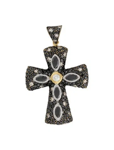 Pre-owned Pendant 18k 3.28ctw Diamond Cross  Necklace, 2.75" In Multi