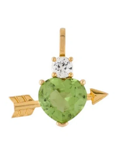 Pre-owned Pendant 18k 3.56ctw Peridot & Sapphire Heart , 0.75" In Multi