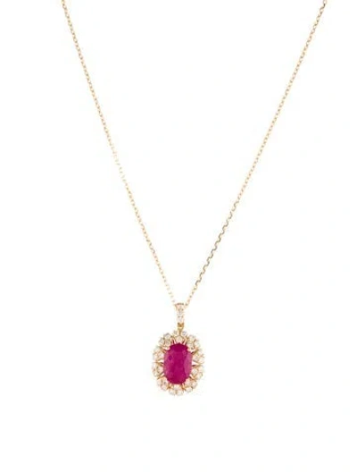 Pre-owned Pendant 18k 3.83ct Ruby & Diamond  Necklace, 18" In Multi