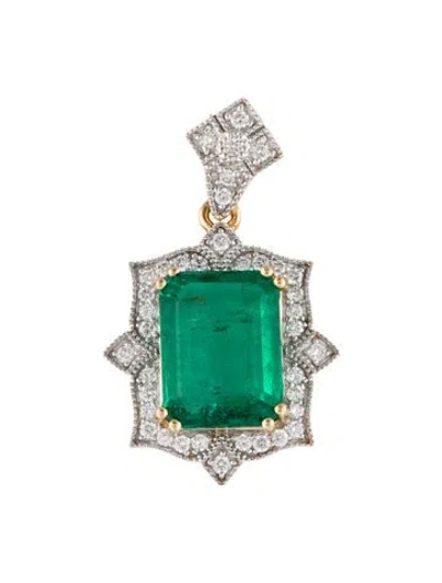 Pre-owned Pendant 18k 4.43ct Emerald & Diamond  In Multi