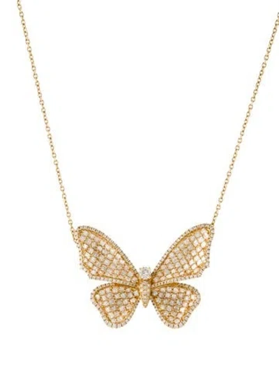 Pre-owned Pendant 18k 5.24ctw Diamond Pavé Butterfly  Necklace, 18" In Multi