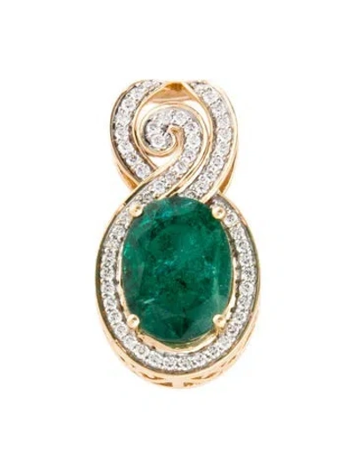 Pre-owned Pendant 18k 5.25ct Emerald & Diamond , 1.25" In Multi