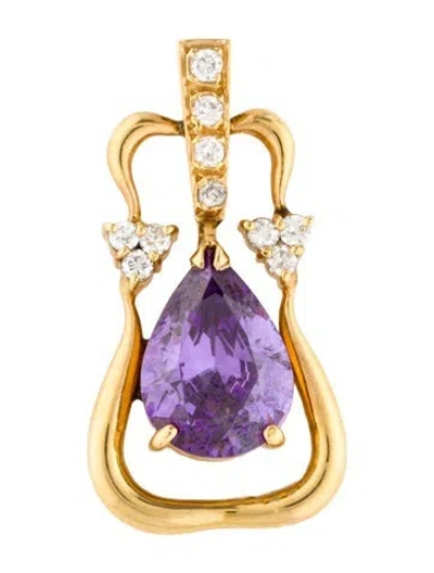 Pre-owned Pendant 18k 5.52ct Cubic Zirconia & Diamond , 1" In Multi