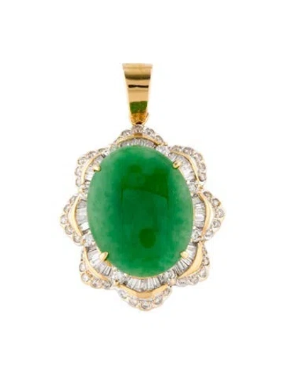 Pre-owned Pendant 18k 6.68ctw Jadeite & Diamond  In Multi