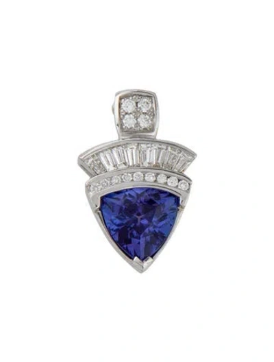 Pre-owned Pendant 18k 6.95ctw Tanzanite & Diamond  Necklace, 1.25" In Multi