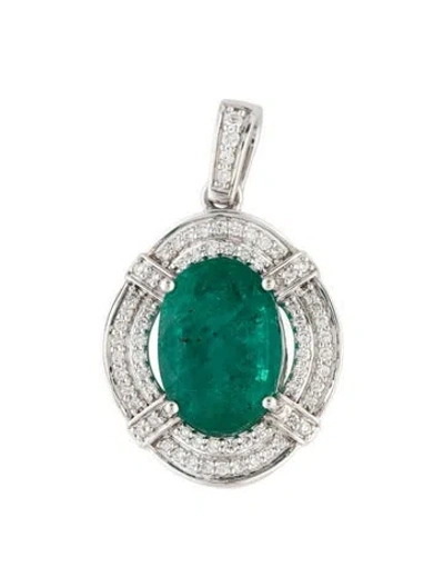 Pre-owned Pendant 18k 7.15ct Emerald & Diamond  In Multi