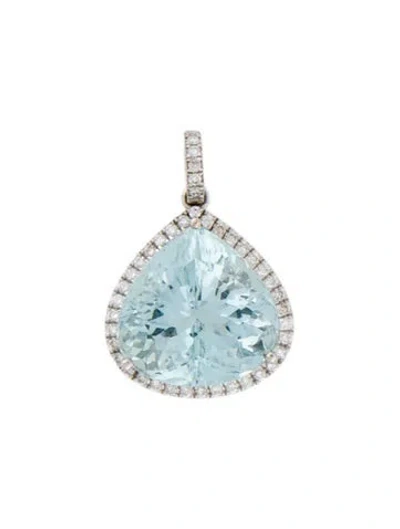 Pre-owned Pendant 18k 9.97ctw Aquamarine & Diamond , 1" In Multi