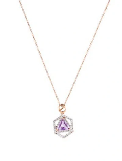Pre-owned Pendant 18k Amethyst & Diamond  Necklace, 18" In Multi