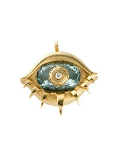 Pre-owned Pendant 18k Aquamarine & Diamond Eye  In Multi