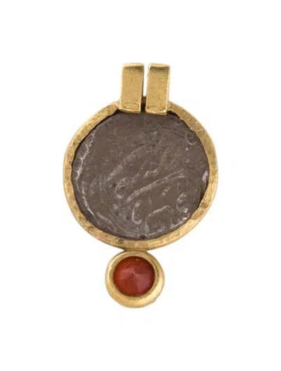 Pre-owned Pendant 18k Carnelian & Coin , 1.25" In Multi