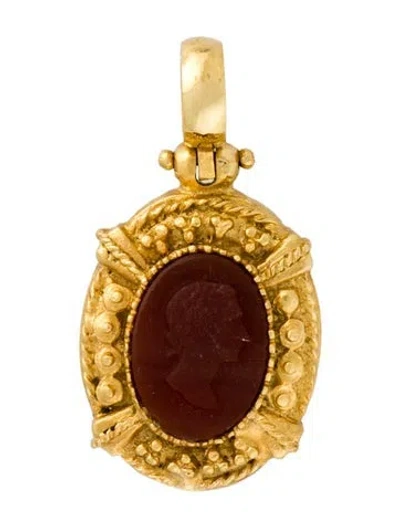 Pre-owned Pendant 18k Carnelian Carved Cameo  In Multi