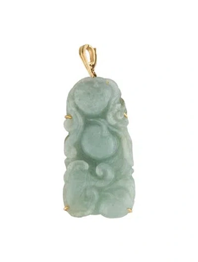 Pre-owned Pendant 18k Carved Jadeite Floral  Enhancer, 2.75" In Multi