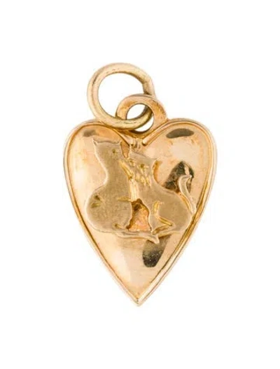Pre-owned Pendant 18k Cats And Heart , 0.75" In Multi