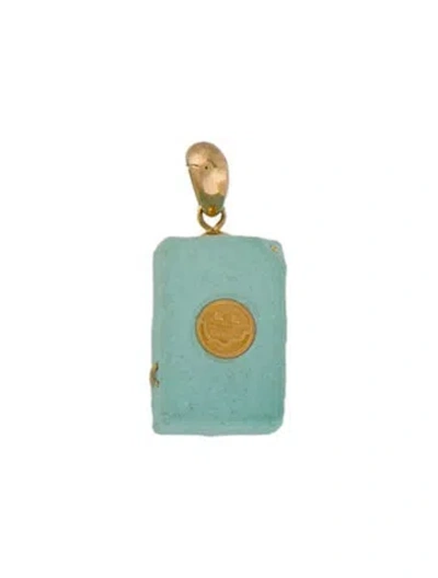 Pre-owned Pendant 18k Ceramic Emblem Box Charm  In Multi