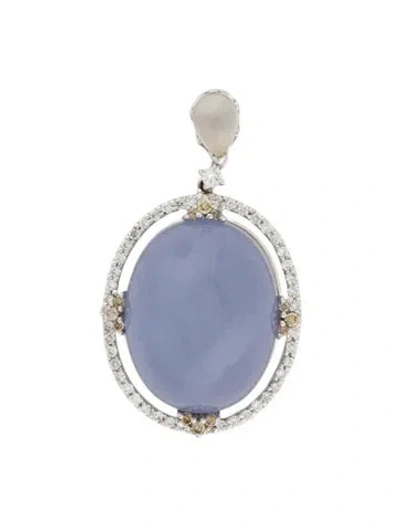 Pre-owned Pendant 18k Chalcedony & Diamond  In Multi