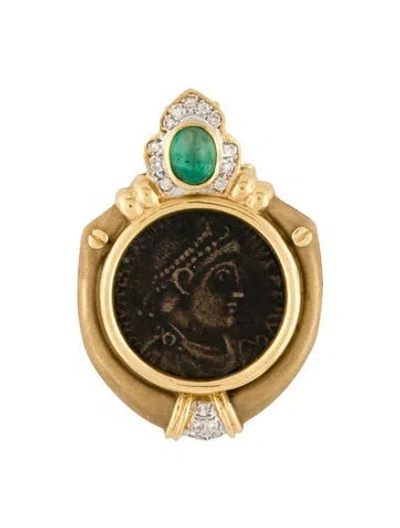 Pre-owned Pendant 18k Coin, Emerald & Diamond  Enhancer In Multi