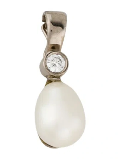 Pre-owned Pendant 18k Cultured Pearl & Diamond  Enhancer In Multi