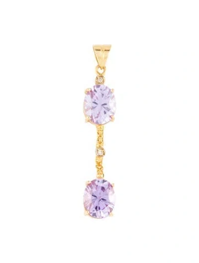 Pre-owned Pendant 18k Diamond & Cubic Zirconia  In Purple