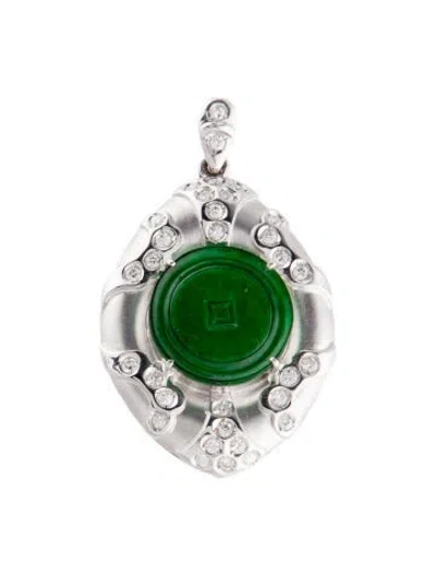 Pre-owned Pendant 18k Diamond & Dyed Jadeite  Necklace In Multi