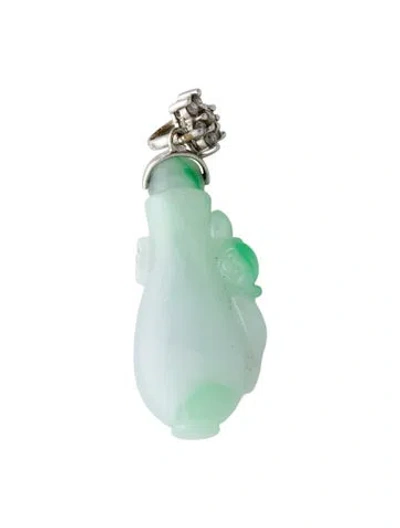 Pre-owned Pendant 18k Diamond & Jadeite Monkey  In Multi