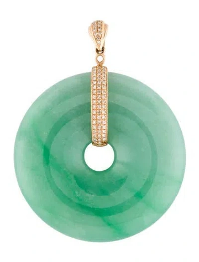 Pre-owned Pendant 18k Diamond & Jadeite , 1.75" In Multi