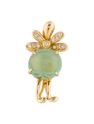 Pre-owned Pendant 18k Diamond & Jadeite  In Multi