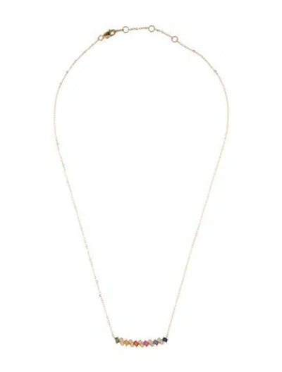 Pre-owned Pendant 18k Diamond & Sapphire  Necklace, 17.75" In Multi