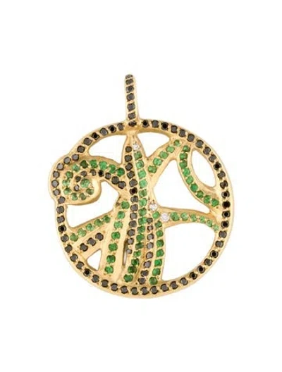 Pre-owned Pendant 18k Diamond & Tsavorite  In Multi