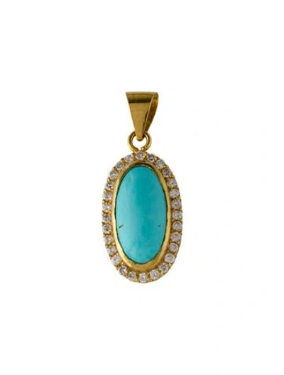 Pre-owned Pendant 18k Diamond & Turquoise , 1.25" In Multi