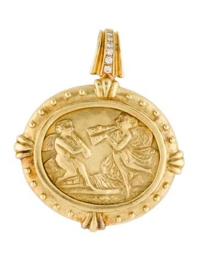 Pre-owned Pendant 18k Diamond Angels Convertible Brooch  In Multi