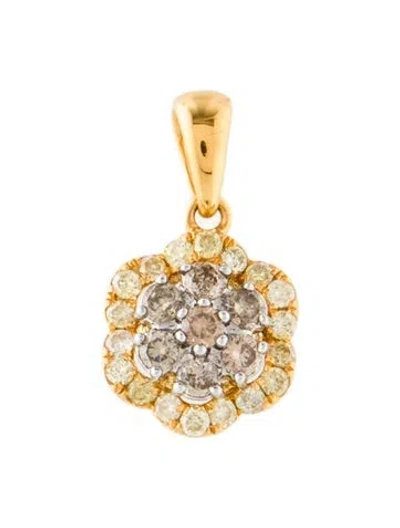Pre-owned Pendant 18k Diamond Cluster Flower  In Multi