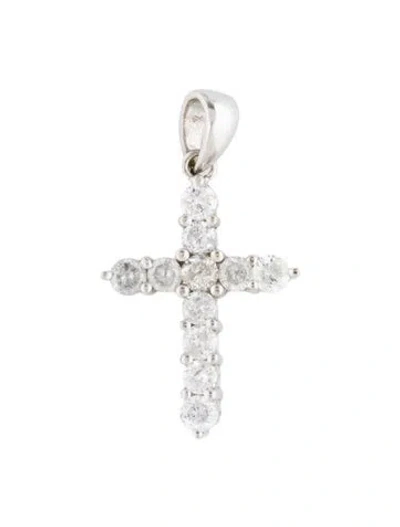 Pre-owned Pendant 18k Diamond Cross  In Multi