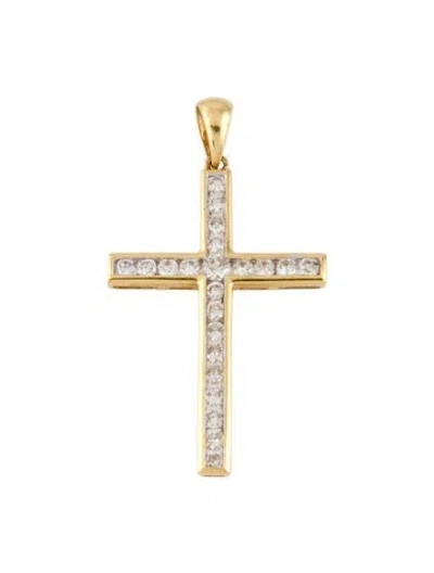 Pre-owned Pendant 18k Diamond Cross  In Multi