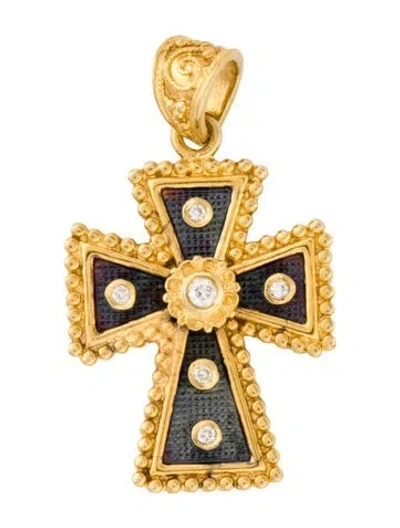 Pre-owned Pendant 18k Diamond Cross  In Multi