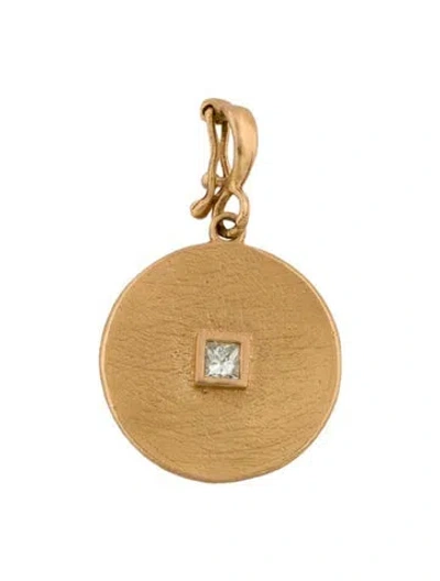 Pre-owned Pendant 18k Diamond Disc  Necklace, 1.25" In Multi