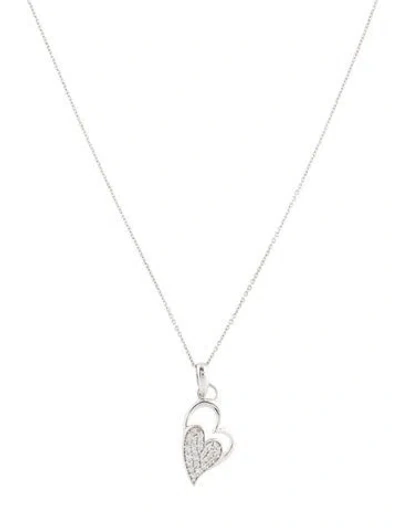 Pre-owned Pendant 18k Diamond Double Heart  Necklace, 17.5" In Multi